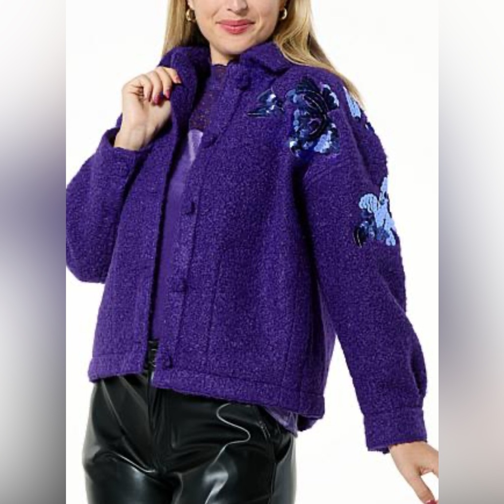 DG2 by Diane Gilman Signature Embellished Bouclé Jacket Sz L